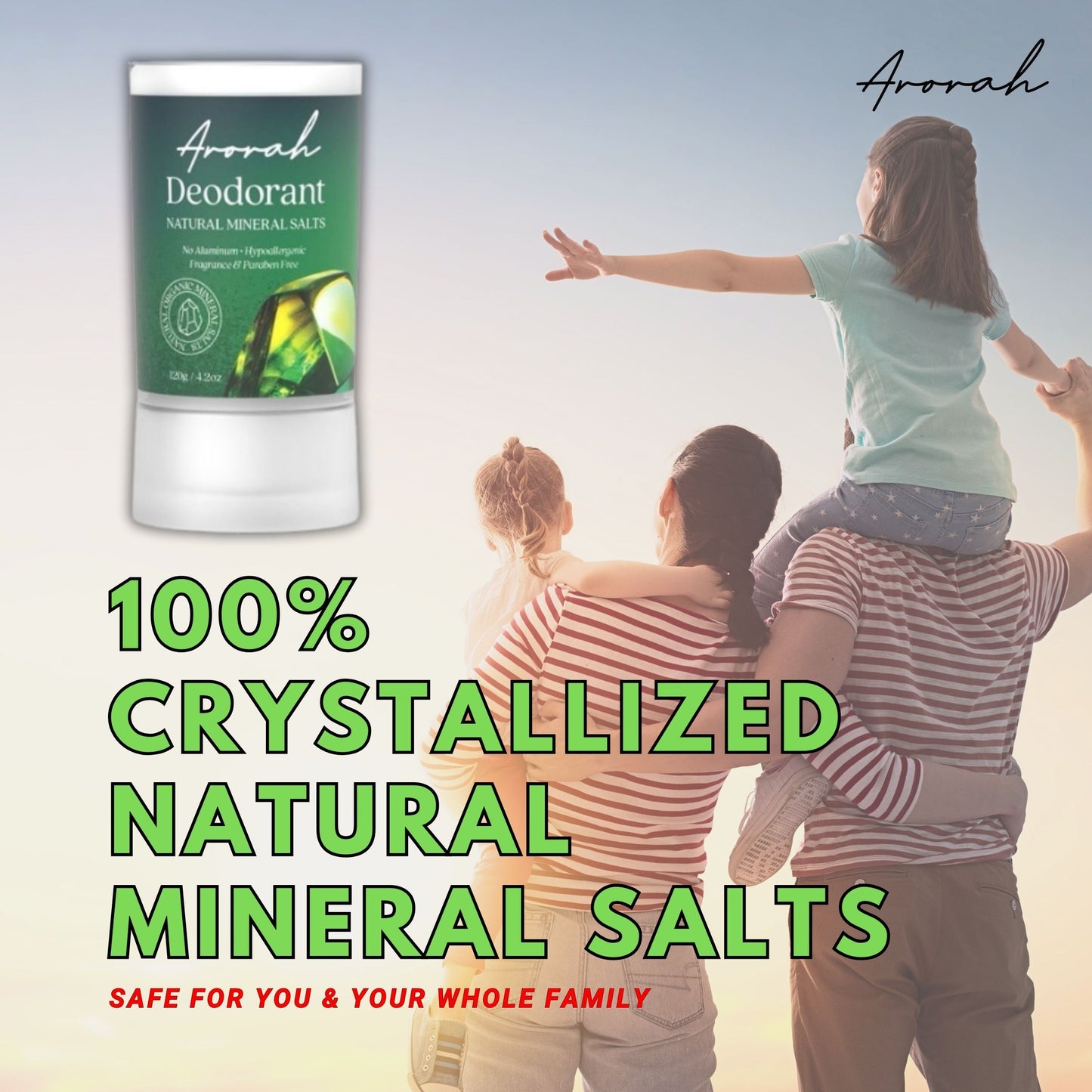 Crystal Deodorant Stick - Natural Mineral Salt Deodorant - Unscented