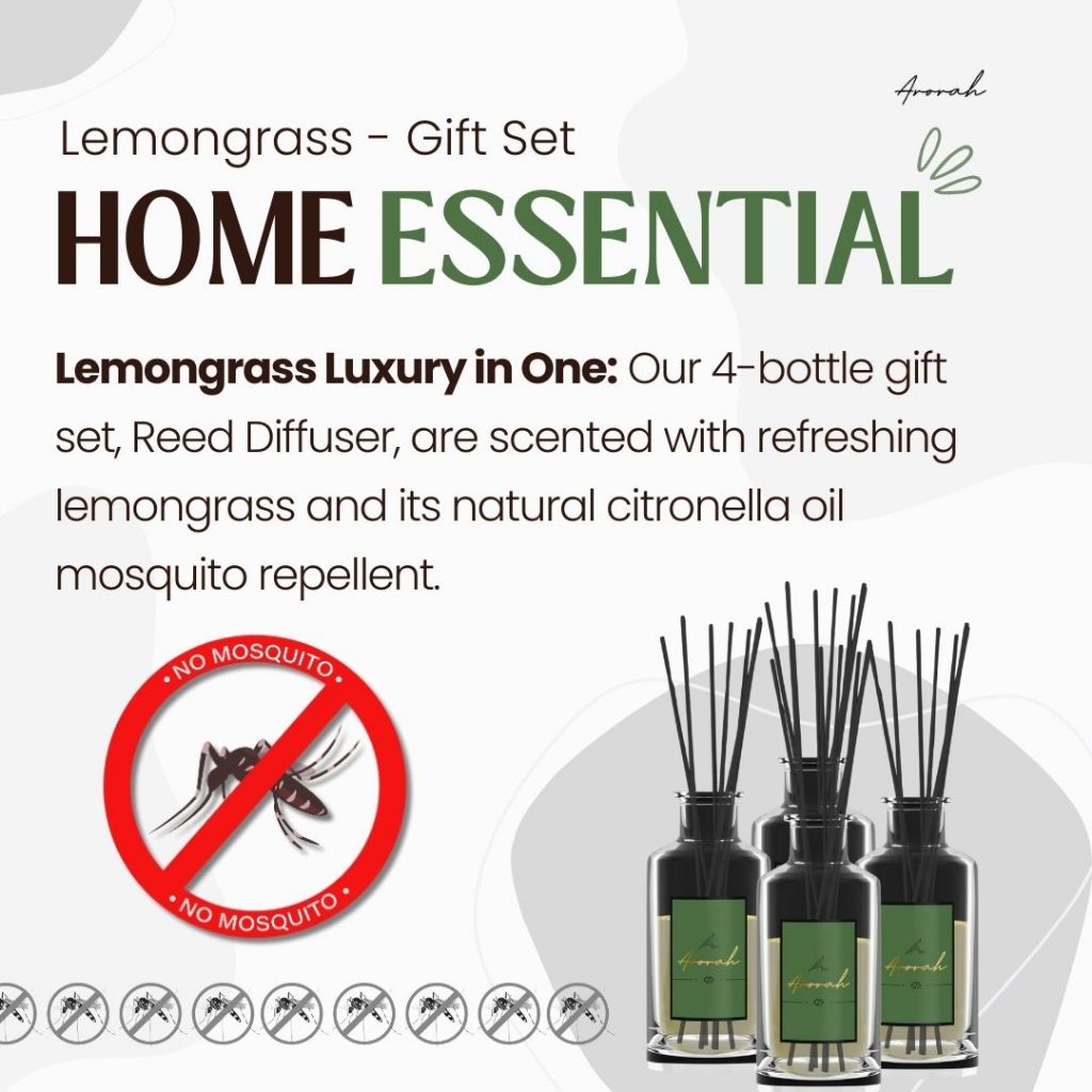 LemOn Grass Bundle X4 180ml Reed Diffuser Home Mosquito Repellent Christmas Home Essential Gift Exchange Set