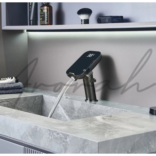 Crystalline Faucet With Thermostatic And Temperature Display For Washroom/Toilet Sink Vanity