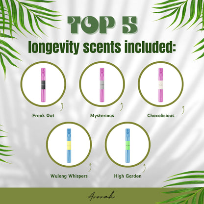 10ML Top 5 Longest Lasting Scent Set Oil Base EDP Inspired Fragrance Body Parfume Travel Size Pocket Perfume